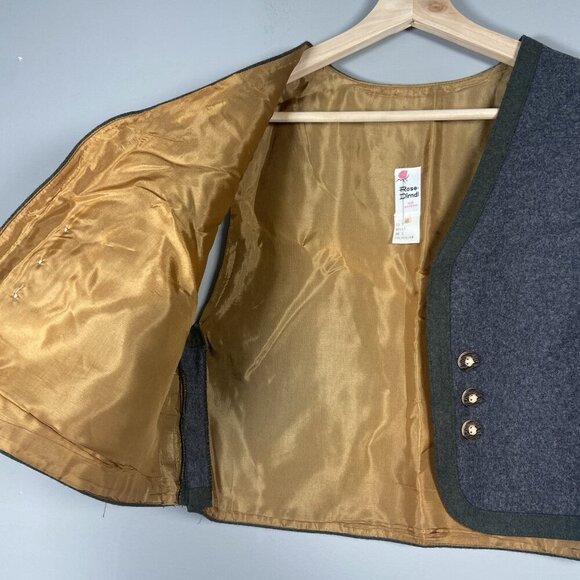 Vintage ROSE DIRNDL Gray Boiled Wool Women Austria Hunting Riding Vest Size 46 - Picture 4 of 7